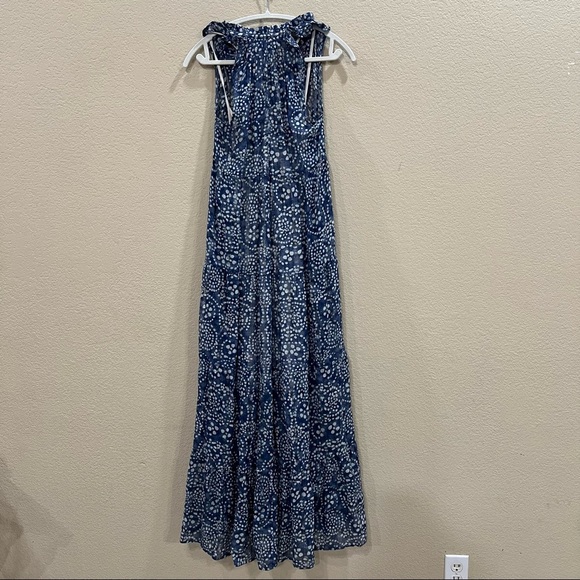 Lovestitch Cottagecore Prairie Love Maxi Ruffle Blue Sliver Shiny Dress Sz S EUC - Picture 6 of 10